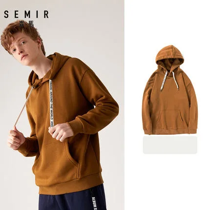 SEMIR мужская толстовка с капюшоном на флисовой подкладке с карманом-кенгуру, пуловер с капюшоном на подкладке, капюшон с кулиской, манжеты и подол - Цвет: coffee dark brown