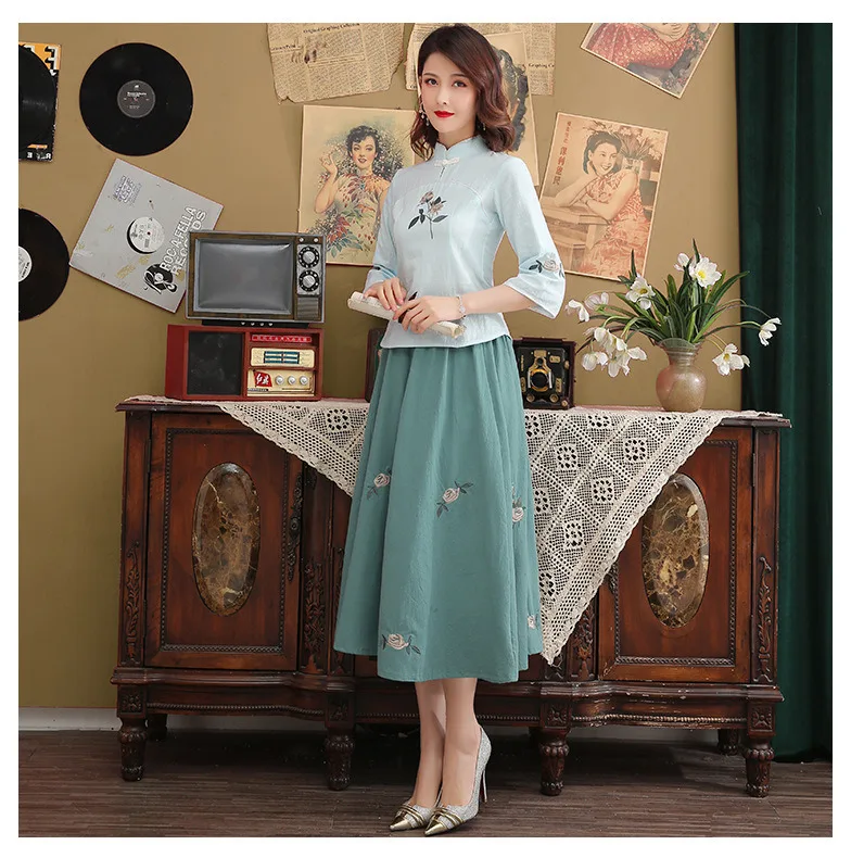 SHENG COCO традиционная китайская женская одежда хлопок Hanfu чехонг-костюм Элегантный вышитый современный розовый Roupa Восточный 3XL