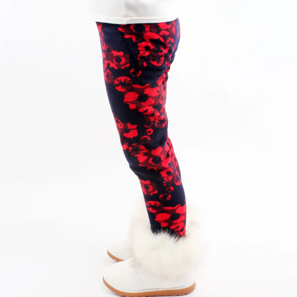 Новые стильные вельветовые леггинсы для девочек плотные Супер Мягкие штаны детские зимние стильные Универсальные Длинные теплые штаны с цветочным принтом для малышей