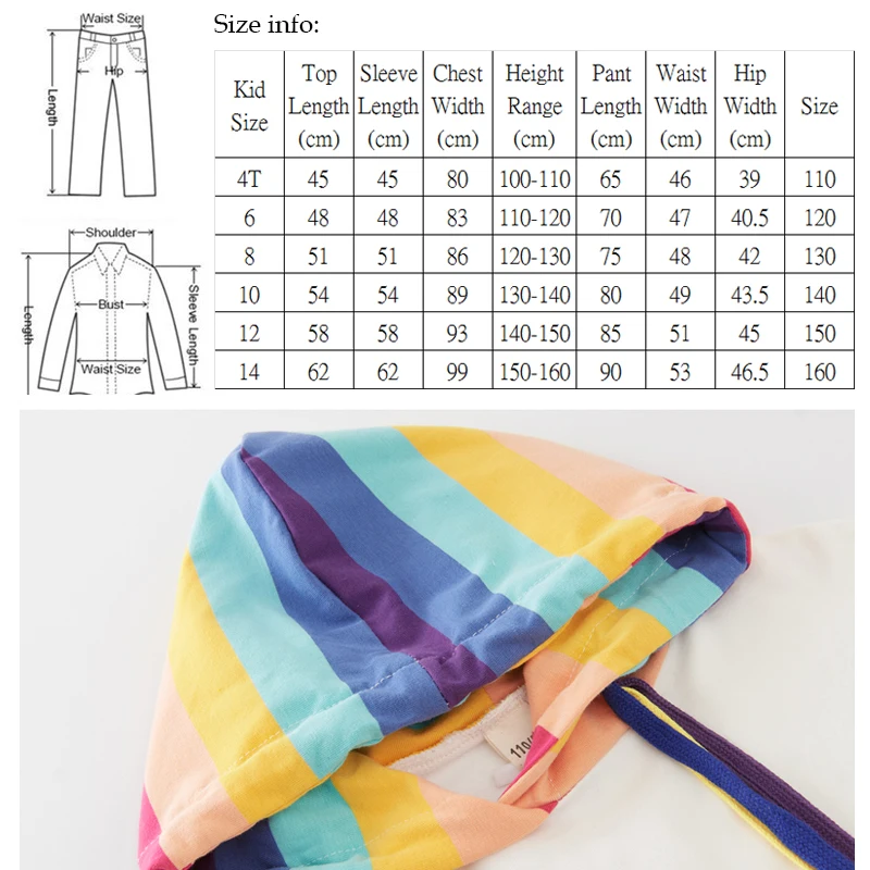 Комплекты детской одежды для девочек радужная толстовка с капюшоном и джинсы 2