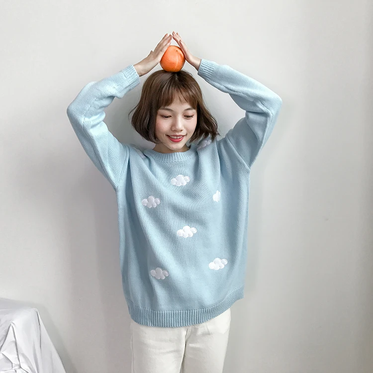 Alyowangyina женский корейский панк толстый милый свободный Harajuku одежда женский винтажный студенческий свободный свитер с облаками G568