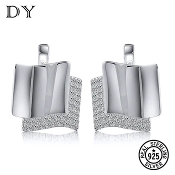 

DY 925 Sterling Silver Earring Flag Shape Clear Cubic Zirconia Unique Hoop Earring For Women Party Engagement Fashion Jewelry