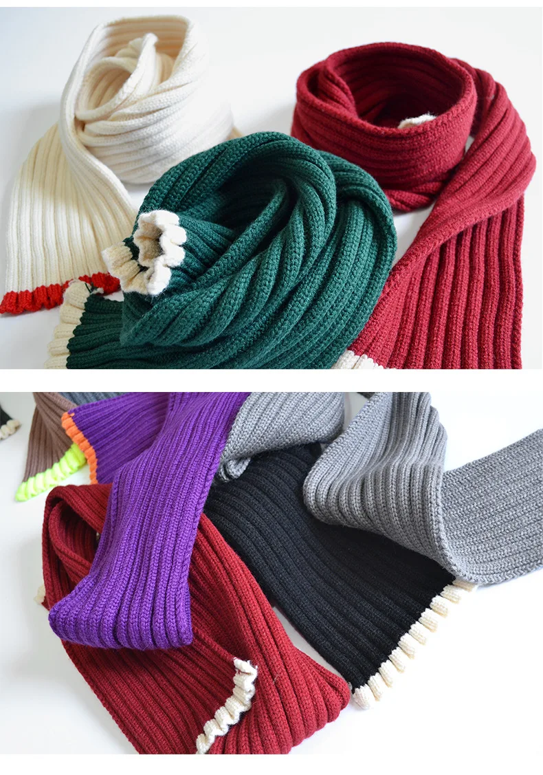 New Fashion Kids Scarves Winter Warm Baby Boys Girls Scarf Patchwork Soft Woolen Yarn Knitted Scarf Children Stretch Neck Ring