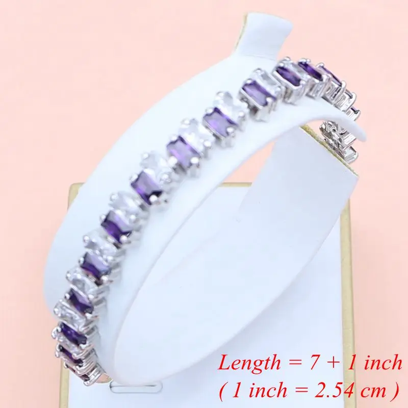 Women 925 Sterling Silver Jewelry Sets Purple Amethyst Tennis Earrings Rings Fashion Accessories Wdding Necklace Set - Image 6