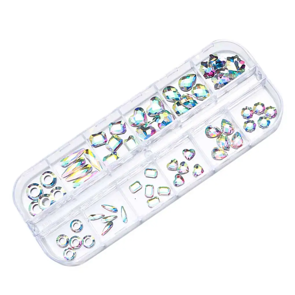 60pcs/set Rhombus Round Loving Heart Shape Rhinestone 3D Nail Decor DIY Geometric Shape Flat Back Crystal