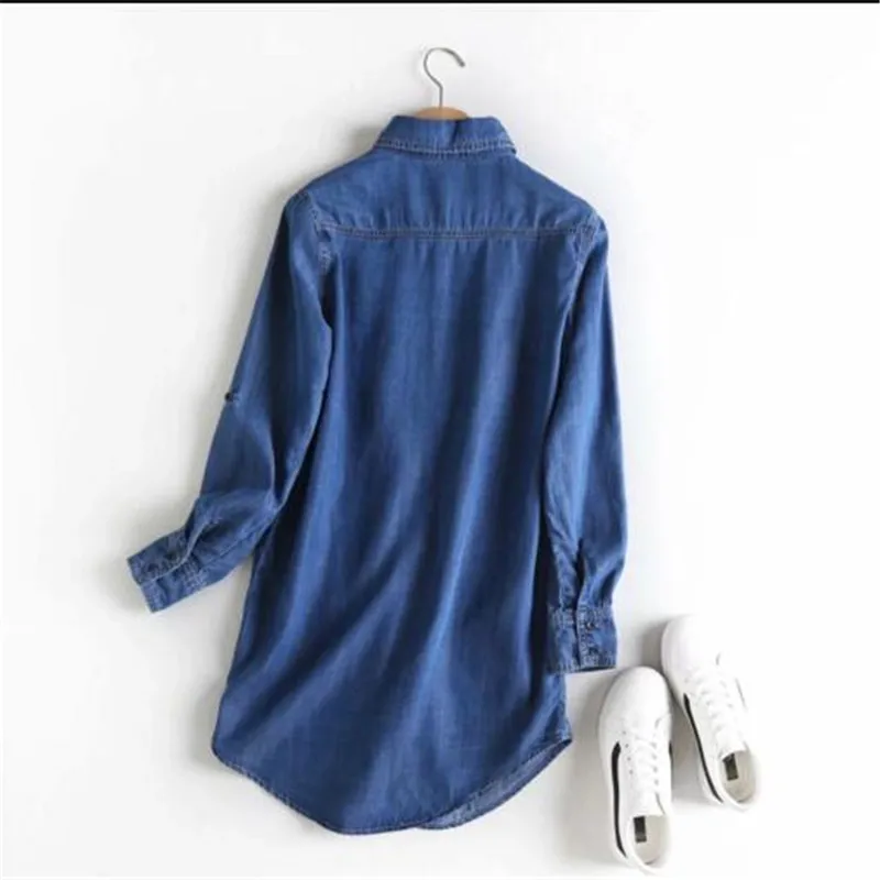Women Blouse Spring Autumn Casual Shirts Mid-length Long Sleeve Denim Jeans Tops Casual Women Shirt Blusa Mujer Plus Size S~3XL 4