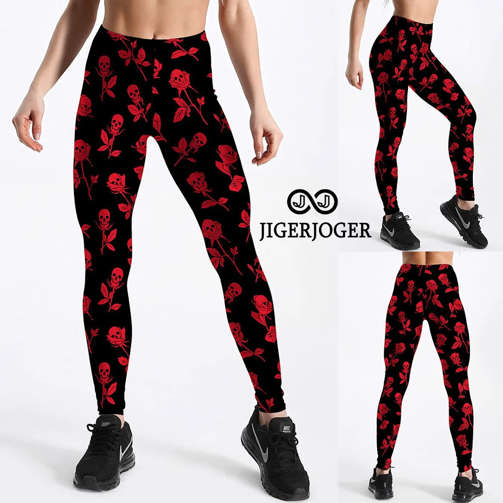 JIGERJOGER Leggings roses Red Skull 