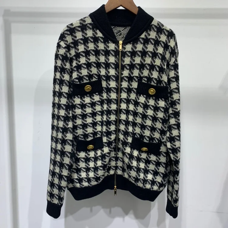COAT Осень зима женские высококачественные шерстяные куртки высокое качество вязанное клетчатое пальто B152 - Цвет: COAT