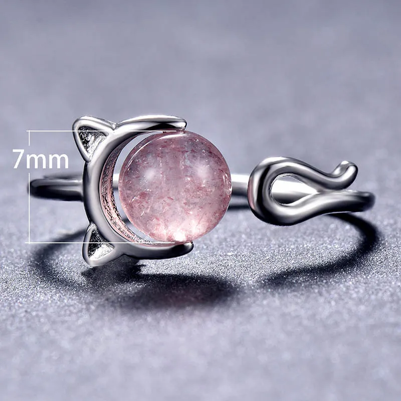 Bague Ringen Настоящее 925 пробы Серебряное Кольцо женское кольцо на палец с 7 мм круглый клубничный кварц драгоценный камень Подарок на годовщину