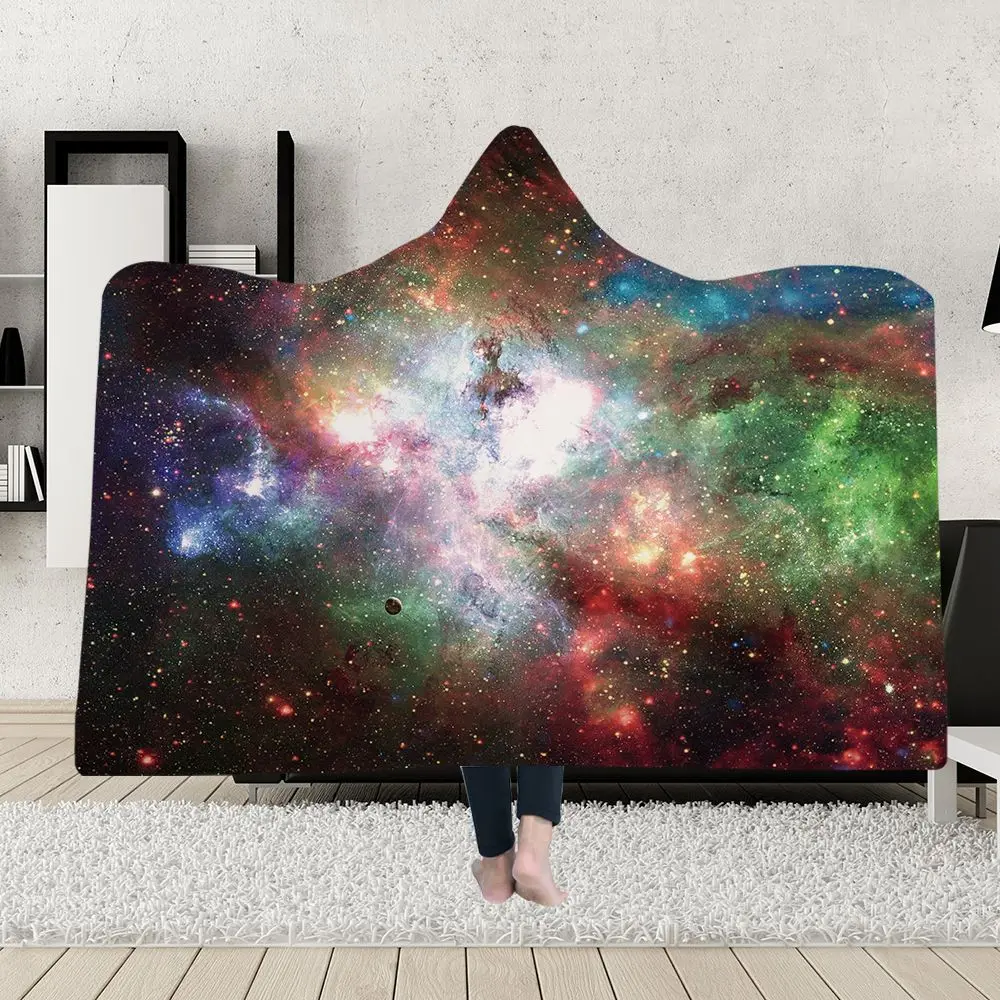 

Explosive Hooded Blanket Cloak Magic Hat Blanket Thick Double Layer Plush 3D Digital Printing Star Series