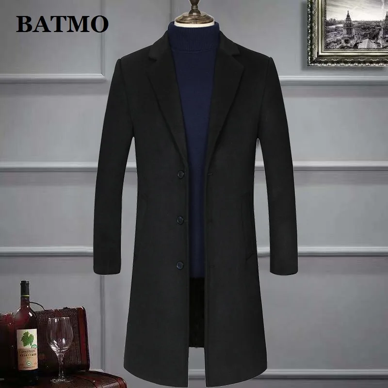 Batmo Новое поступление, зимняя высококачественная шерстяная Повседневная Длинная Мужская куртка, Мужская зимняя теплая куртка, большие размеры M-4XL 1880 - Цвет: Черный