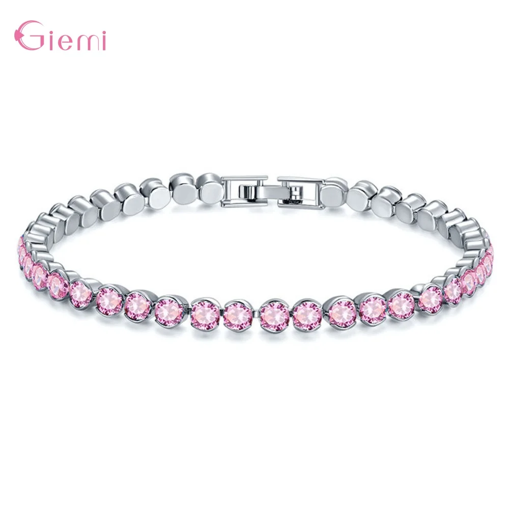 Pink 02 Топ Поставщика корейский тренд женщин 925 стерлингового серебра Gemotric кубического циркония браслеты лаконичный бренд armbenden voor vrouwen - Окраска металла: Pink 02