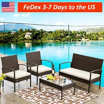 

4 Pieces Outdoor Furniture Rattan Chair & Table Patio Set Outdoor Wicker Sofa with Cushions for Garden Backyard Porch Poolside
