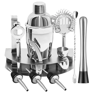 

12-piece Cocktail Shaker Set Bartender Kit Bar Tools Wine Decanter Bottle Magic Aerator Wine Glasses Accessories Crystal Glass