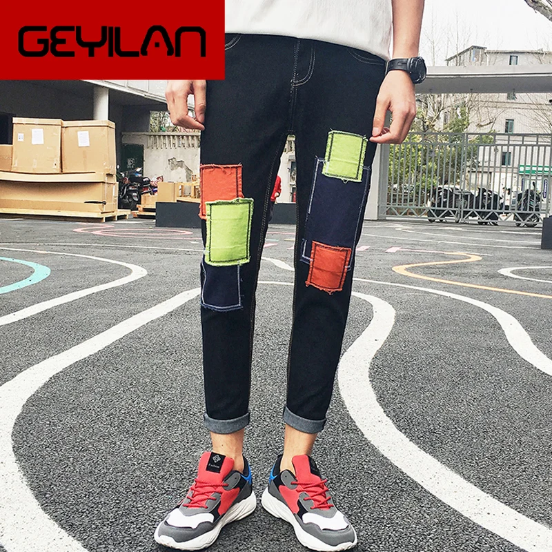 

Monsoon Summer Retro Tide Nine Minutes Jeans Patch Men's Korean Bottom Trousers Junior Spring and Autumn Thin Pants