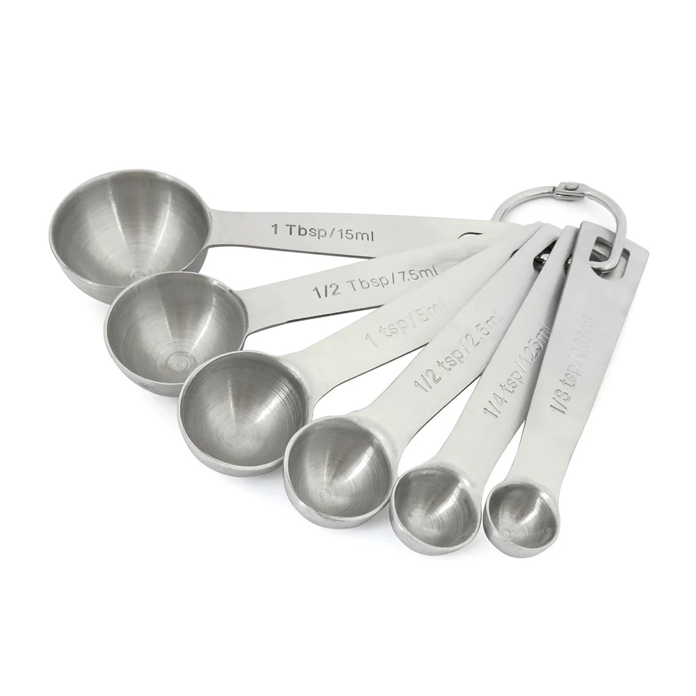 6pcs/set Stainless Steel Measuring Spoon Bakery Tool Mixing Spoon Food Volume Kitchen Supplies Cooking With Scale Easy Clean
