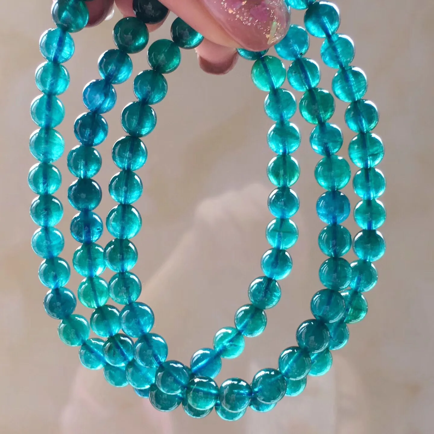 

Large Particles Emerald Color Paraiba Blue Tourmaline Solid Color Tourmaline Multi-turn Bracelets about 6.2 Women's Tourmaline