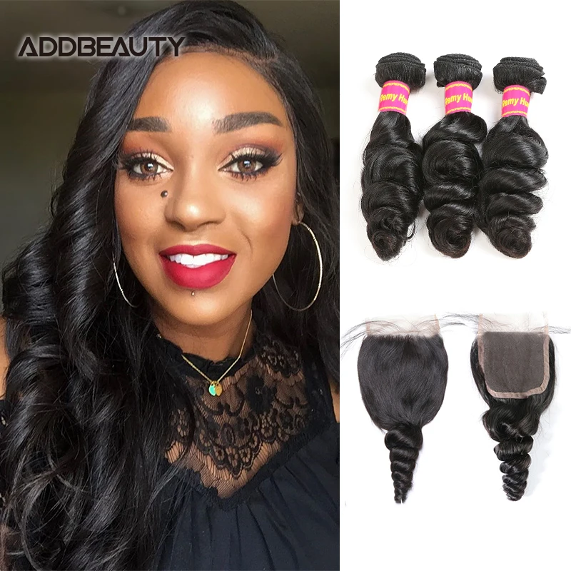 

Loose Wave Brazilian Virgin Human Hair Bundle with 4x4 Lace Closure Bleached Raw Virgin Hair Natural Color Pre-plucked Hairline