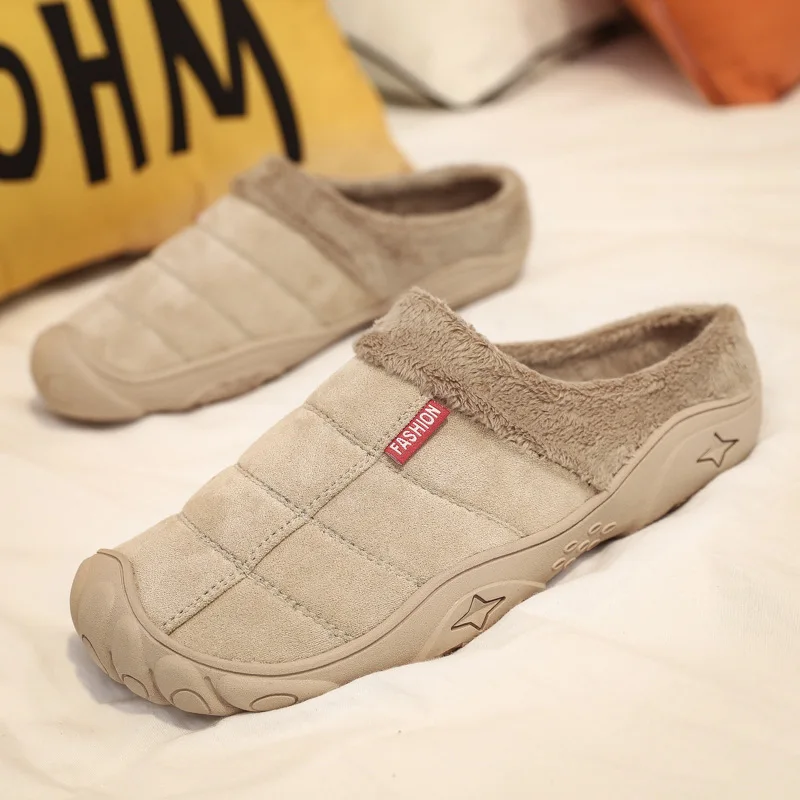 WOTTE Slippers House Men's Winter Shoes Soft Man Home Slippers Cotton Shoes Fleece Warm Anti-skid Man High Quality