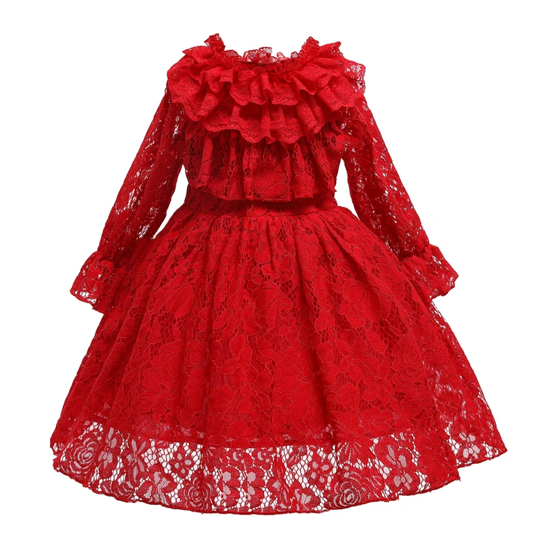 Mädchen Kleider Herbst Winter Tragen Spitze Prinzessin Blumenkleid