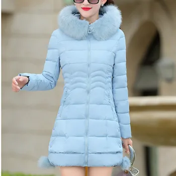 

2019 winter new women's down cotton collar long coat pad jacket warm female