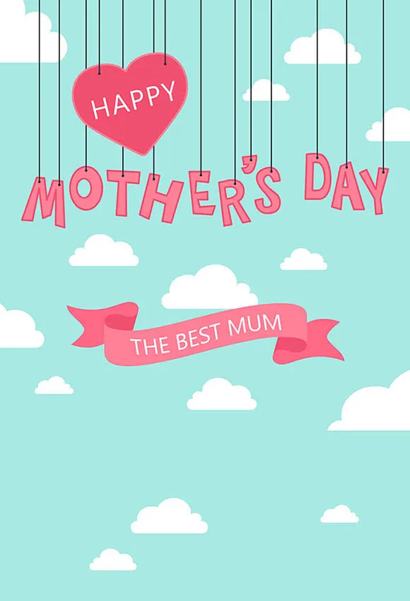 5 X7Ft Bellissimo Cielo Nuvole Bianche Red Love Heart Happy Mother Day Custom Photo Studio Sfondo Vinile 220Cm X 150Cm