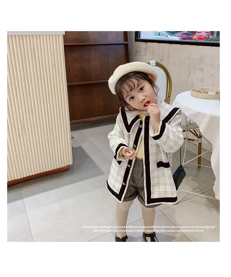 Mihkalev kids autumn jacket and coat single breasted children plaid woolen coat Baby girls lattice windbreak girl outerwear