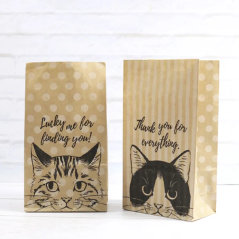 

2019 new diy cute 30pcs gift bag Candy cookies kraft paper gift packing Wedding home Party birthday gift packaging cat pattern