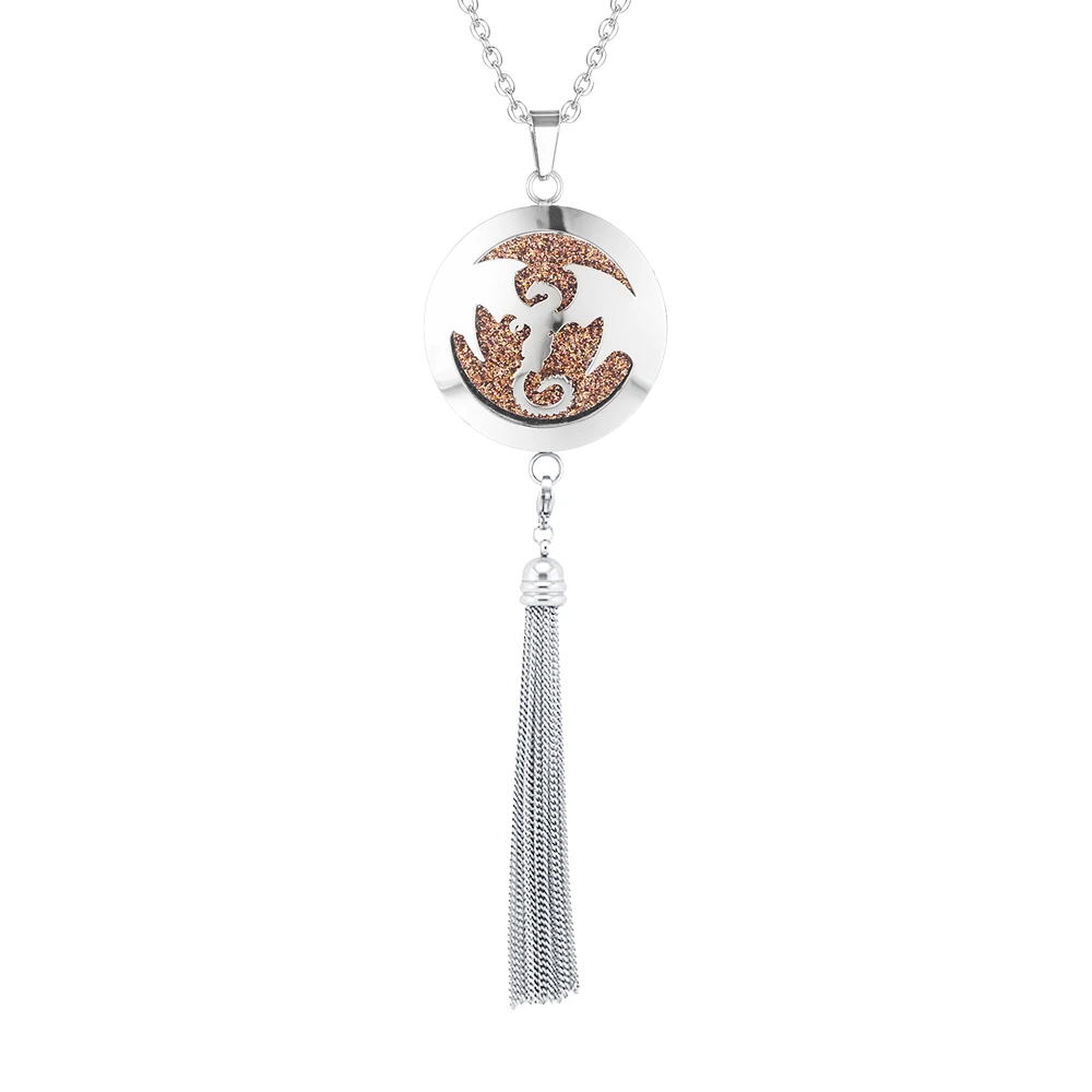 Кисточкой простой диффузор кулон парфюм эфирное масло ожерелье Ароматерапия из нержавеющей стали медальон с фетровыми подушечками для женщин - Окраска металла: NSE321