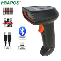 HBAPOS – Scanner de codes à barres sans fil, Bluetooth 3 en 1, 1D, 2D, QR, lecteur de Code, affiche la batterie, rappel vocal 