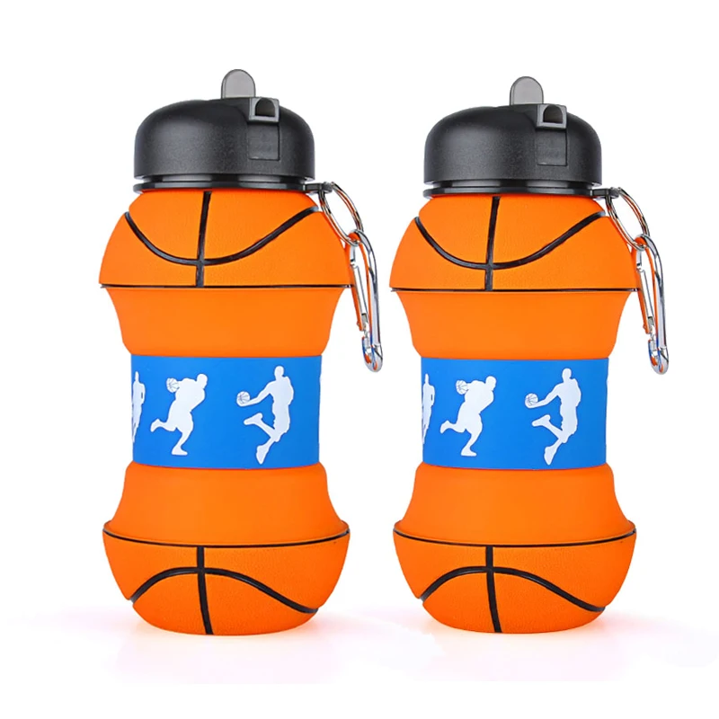 2 PC Basketball Креативная пластиковая футбольная Спортивная бутылка для воды с соломинкой, Экологичная герметичная Складная портативная Питьевая Посуда 550 мл - Цвет: 2 PC Basketball