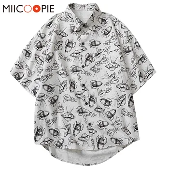

Men Cartoon Printed Shirt 2020 Brand Short Sleeved Male Designer Blouse Casual Loose Hip Hop Chemise Plus Size Clothing M-3XL