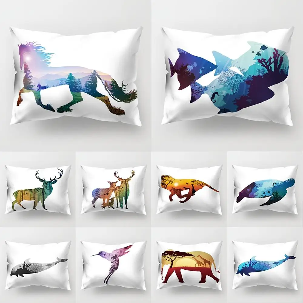 

30 cm x 50 cm Rectangle Printing Pillow Case Tropical Rain Forest Animal Pattern Home Decoration Sofa Living Room Cushion Cover