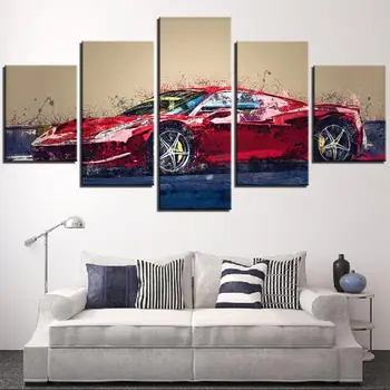 

5 Pieces Sports Car Canvas Oil Painting Vehicle Posters Saloon Pictures For Home Room Modern Decor Limousine Wallpapers Artwork