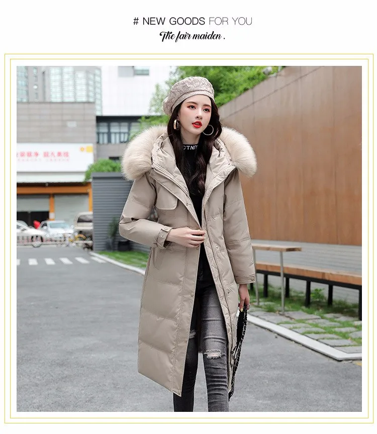 parka coat Yzeqi 2021 Women Long Winter Jacket Big Fur Belt Hooded Thick Down Parkas Female Fashion Cotton-padde Jackets Coat Warm Outwear long puffer coat