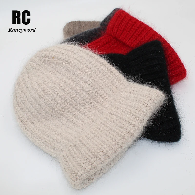 

[Rancyword] Winter Hats For Women Wool Knitted Angora Hat Beanies Female Warm Rabbit Fur Skullies Beanie For Girl 2019 RC2081-1