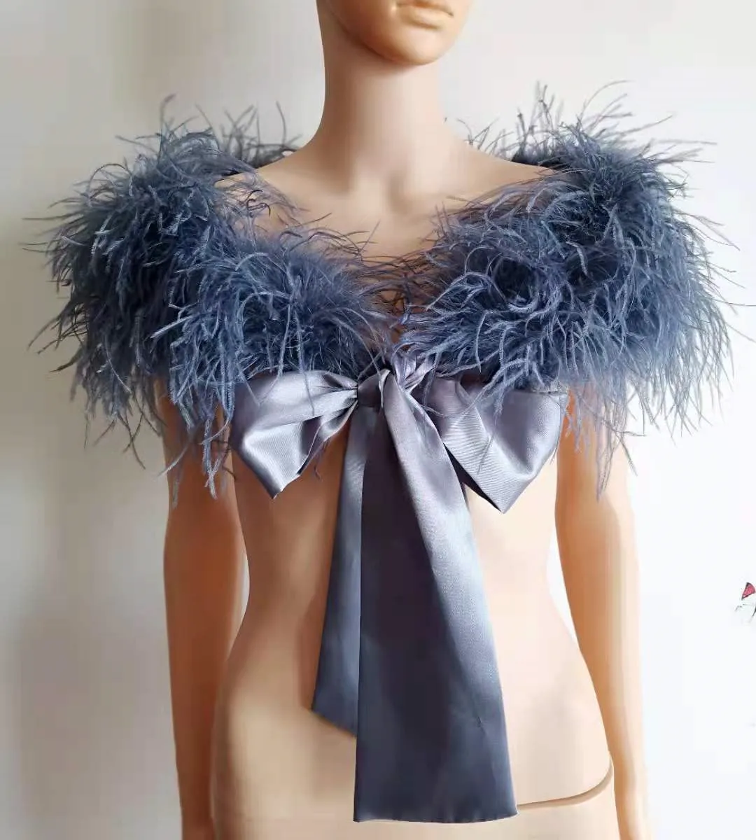 Grau 100% Real Ostrich Feder Stola Vintage Wraps Braut Zubehör Weiße feder Braut Kleid Abend Shrug Schal 6 farben – Detail 7