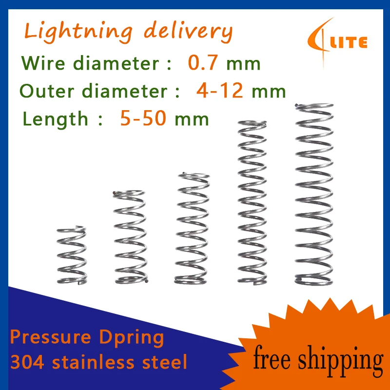 Wire dia 0.7mm OD 9-12mm Long 10-50mm 304 Stainless steel Compression Spring 
