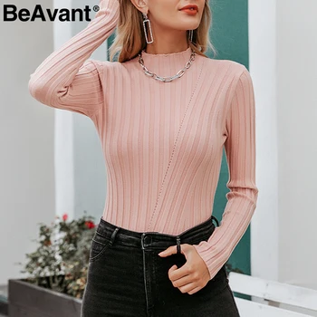 

BeAvant Multicolor knitted pullover sweater women Autumn winter long sleeve turtleneck sweater Casual chic lady bestmatch jumper
