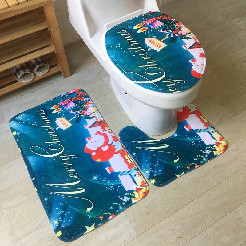 Chirstmas Zeegle коврик с рождественским дизайном, коврик для ванной, коврик для ванной комнаты, нескользящий коврик для туалета, 3 шт, набор ковриков для ванной, Впитывающий Коврик для туалета с эффектом памяти - Цвет: Chirstmas
