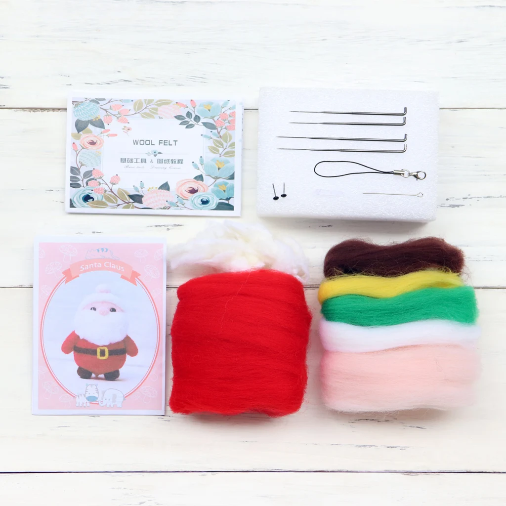 

Christmas Santa Claus With Gift Box Wool Felt Craft DIY Non Finished Poked Set Handcraft Kit For Needle Material Bag Pack