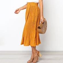 Полиэфирная Мягкая Повседневная миди Свинг Женская юбка плиссированные карманы эластичные офисные винтажные пышные вечерние в горошек