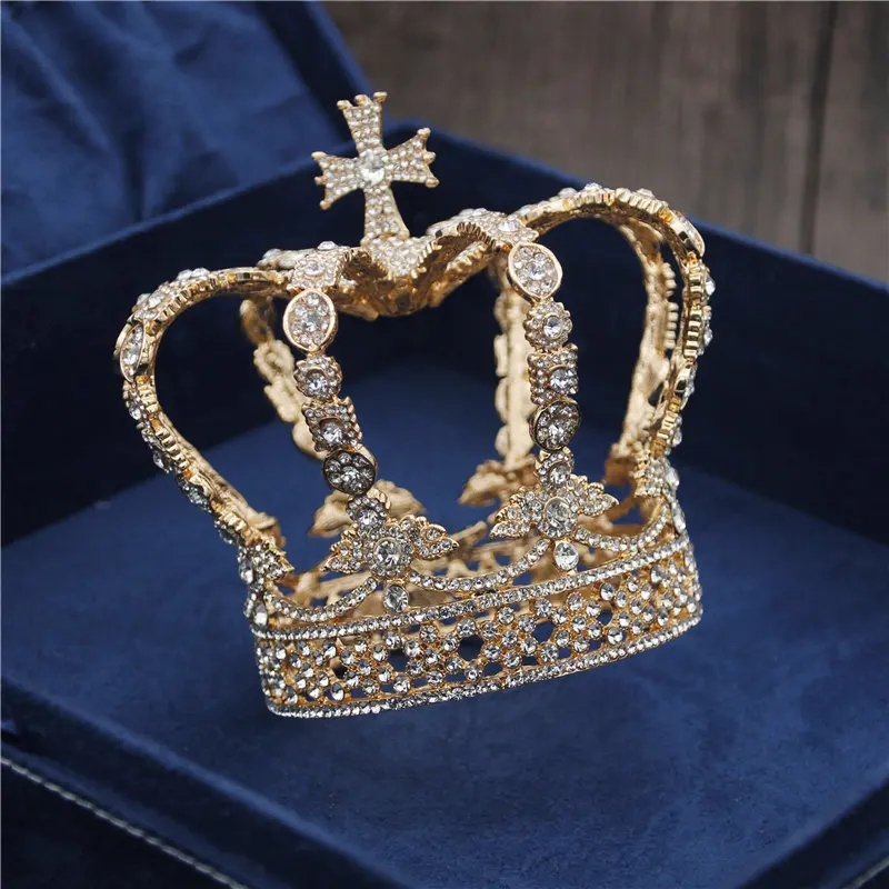 Gold Королевская Королева Король невесты тиара корона для женщин повязка на голову свадебные диадемы и короны свадебные украшения для волос аксессуары для торжеств диадема - Окраска металла: Gold