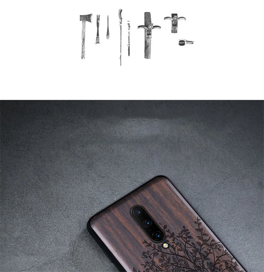 Чехол для Oneplus 7 t, черное дерево, чехол для Oneplus 7 pro, резной ТПУ бампер, деревянный чехол для Oneplus 7 7t pro