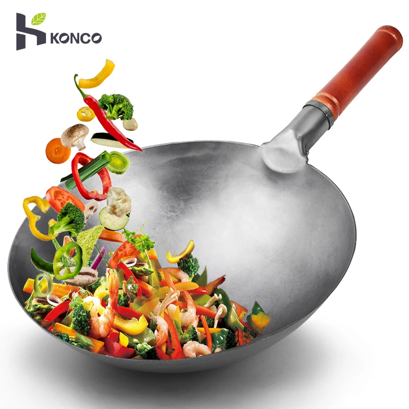 Konco Non coating Cooking Pot Kitchen Iron Cookeware Chinese Woks