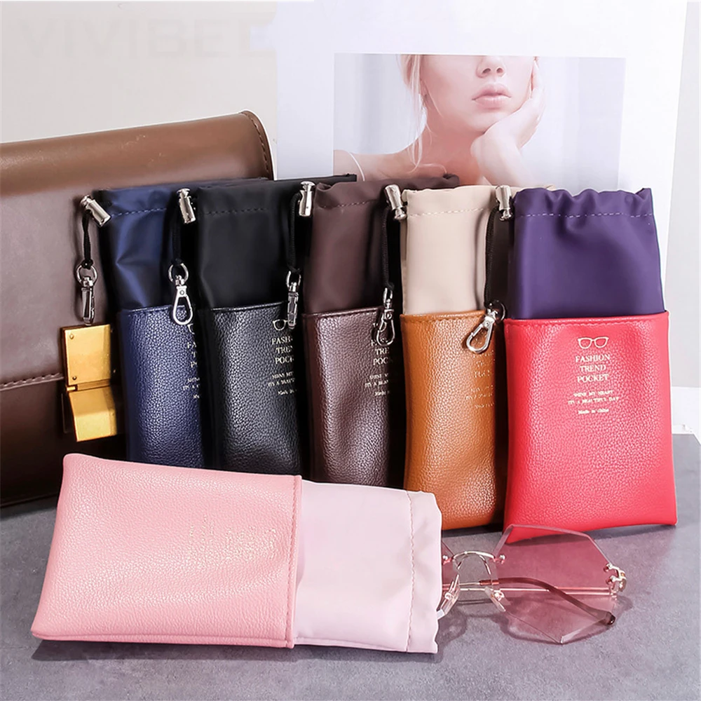 

1Pc Sunglasses Bag Soft Leather Glasses Portable Pouch Carry Protector Women Handbag Waterproof Men Eyewear Case Container