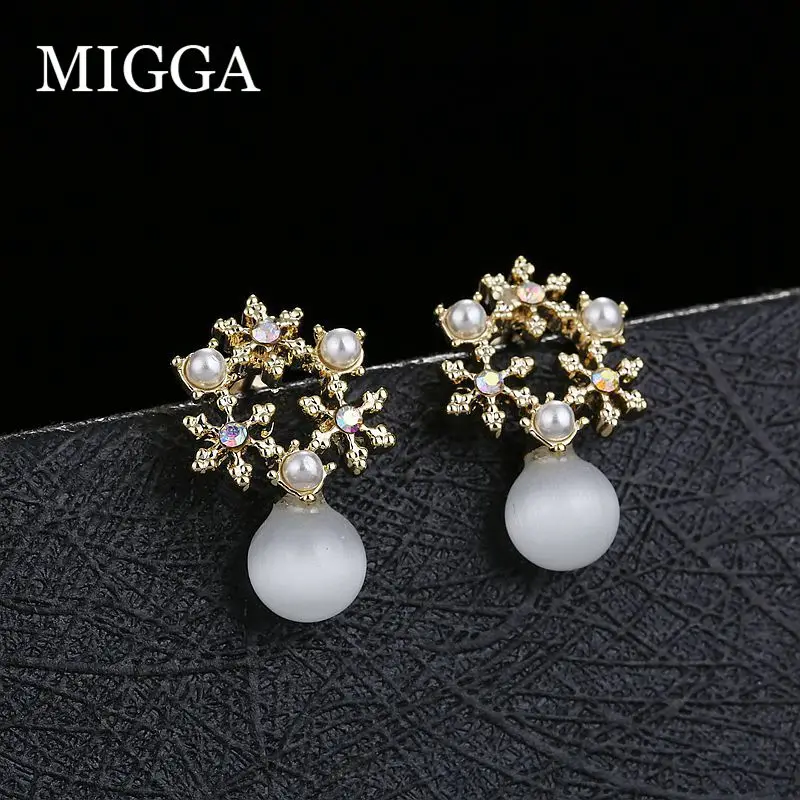 MIGGA серьги-гвоздики с австрийскими кристаллами и цветком кошачий глаз, женские серьги золотого цвета, модные ювелирные изделия