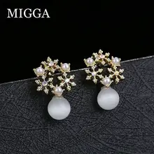 MIGGA серьги-гвоздики с австрийскими кристаллами и цветком кошачий глаз, женские серьги золотого цвета, модные ювелирные изделия