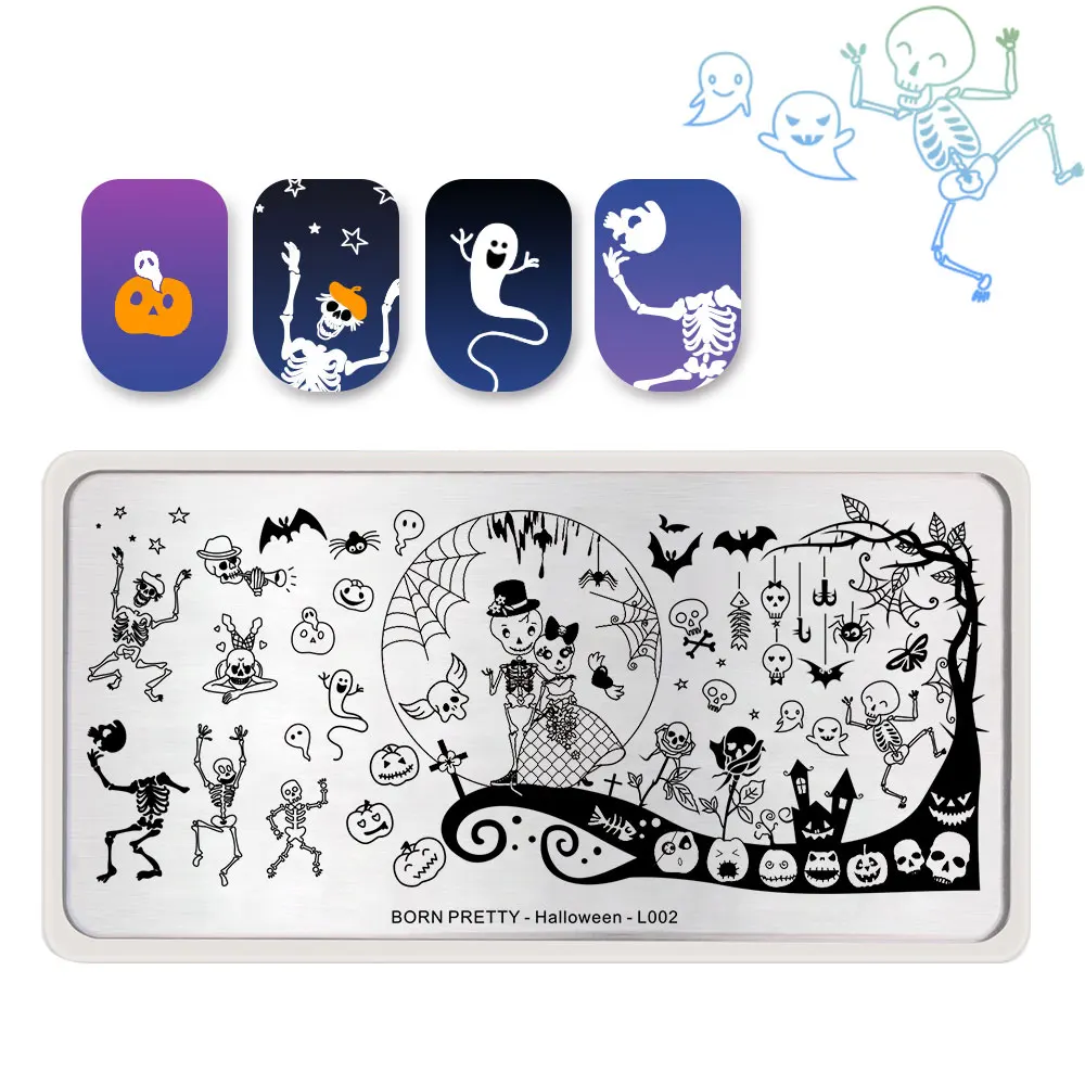Halloween L002 От BORN PRETTY-пластины для стемпинга комплект Рождество цветы Нержавеющая сталь нейл-арта трафарет для ногтей шаблон штампа аксессуары для ногтей 5 шт./компл - Цвет: Halloween L002