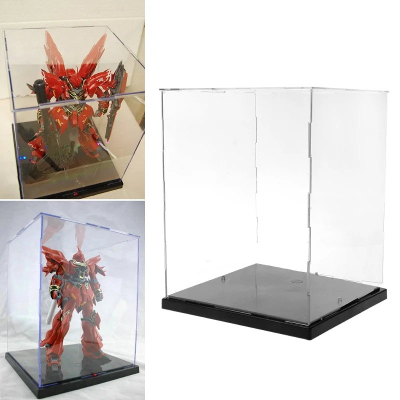 

Clear Acrylic Display Box Dustproof Protect Model Show Case Colorful LED Light